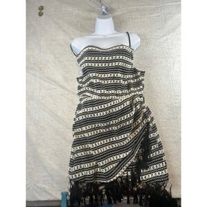 Fashion Nova Bali Mami Crochet Mini‎ Dress Black Cream Fringe 1X New With Tags
